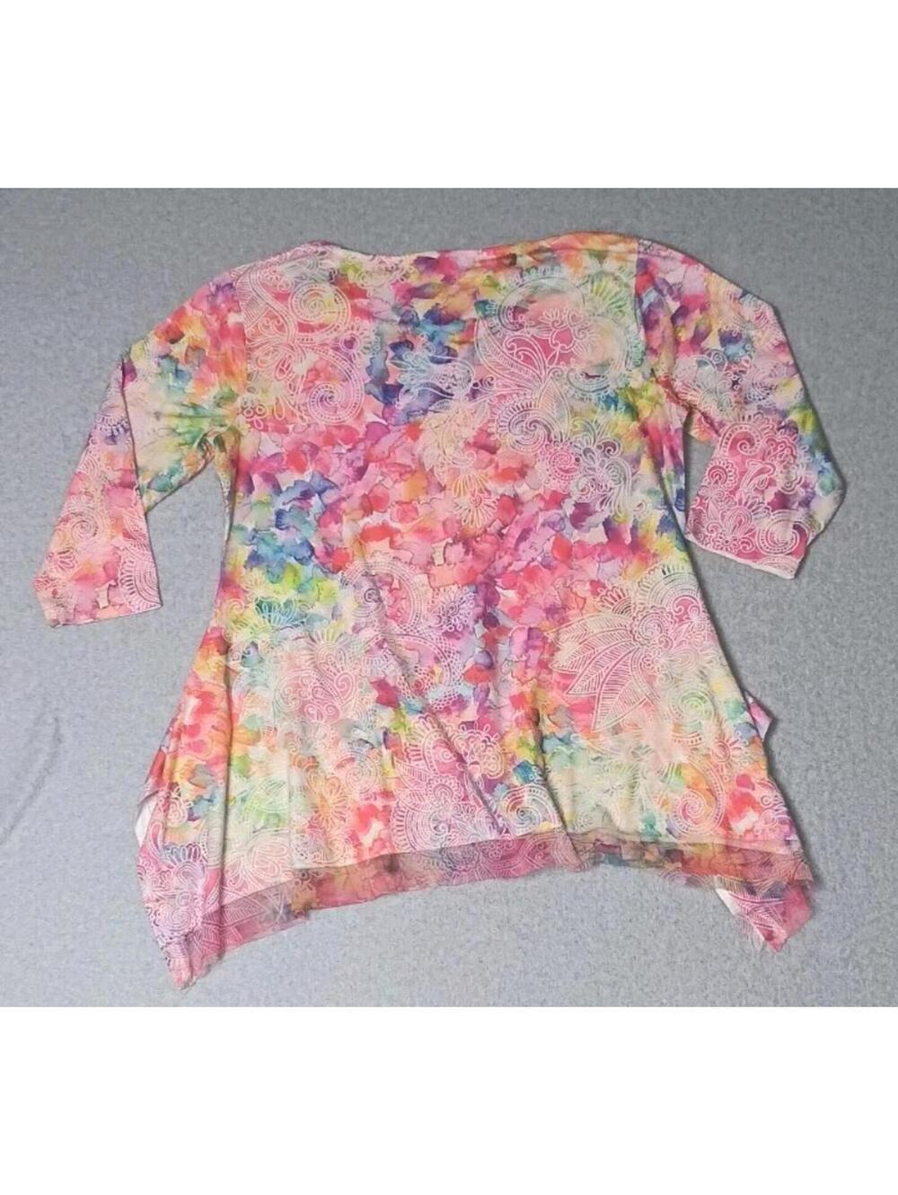 Indigo Soul Asymmetrical Blouse Top Womens Size Large Multicolor Paisley Design - Picture 8 of 12